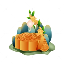 矢量守护月饼中秋桂花装饰元素