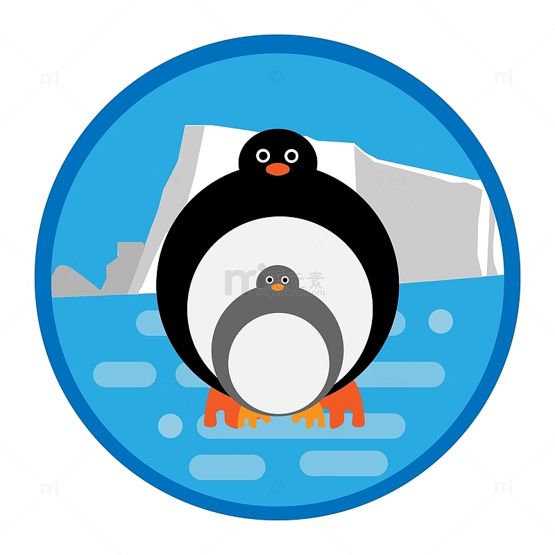 蓝色圆形企鹅扁平动物元素