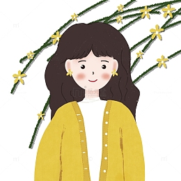 手绘秋花黄色毛衣长发女孩插画头像