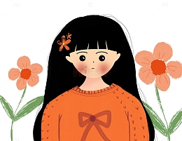 秋季穿黄色毛衣的小女孩手绘插画头像