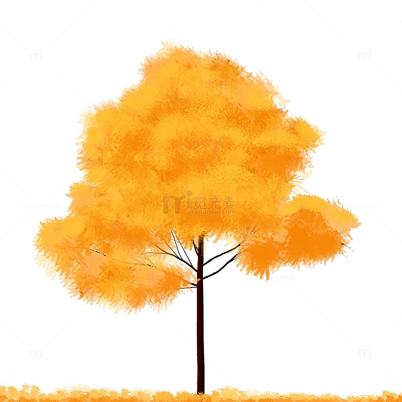 秋天金黄树木装饰元素