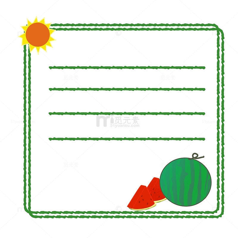 夏天 太阳 绿色 西瓜 边框
