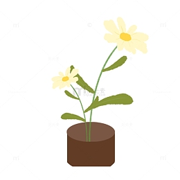 绿色小清新文艺一盆花植物手绘图