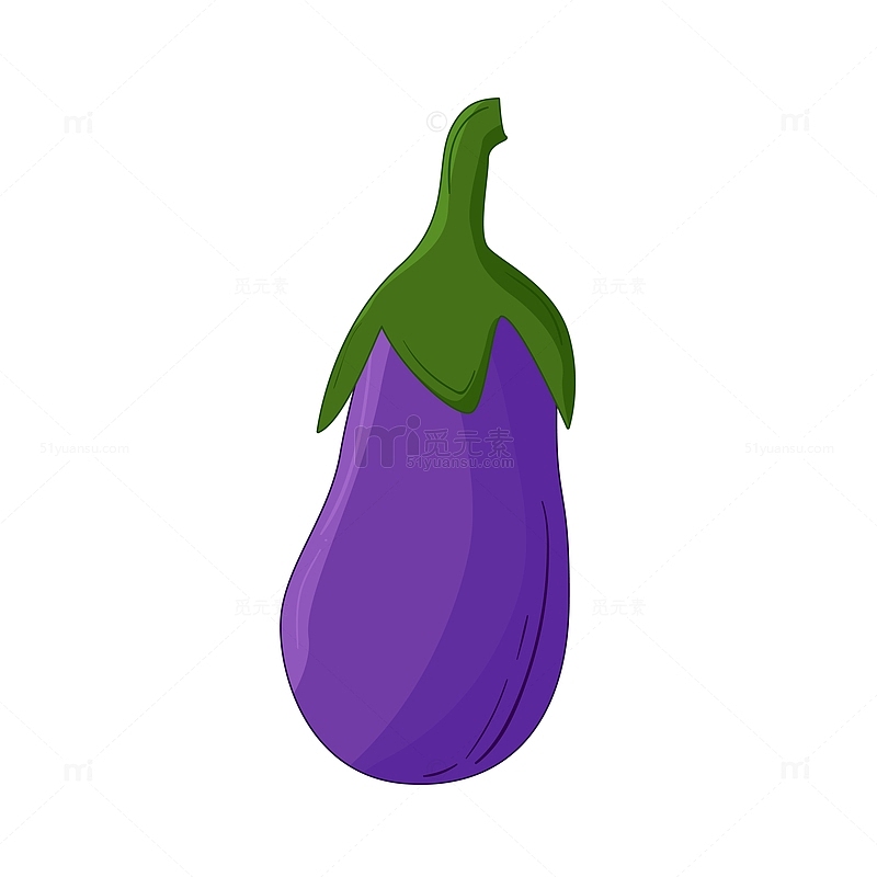紫色扁平茄子蔬菜手绘矢量插画