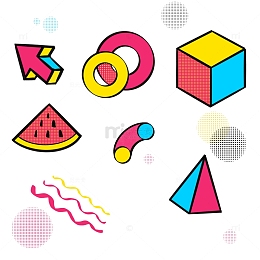 孟菲斯立方体西瓜箭头圆环几何点阵装饰