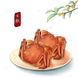 手绘，立秋，桂花，大闸蟹