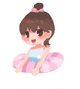 夏天女孩游泳圈预防溺水手绘