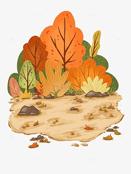手绘秋天植物元素立秋小场景插画