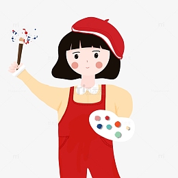 手绘黄衣红裤女孩画家职业人物头像贴纸