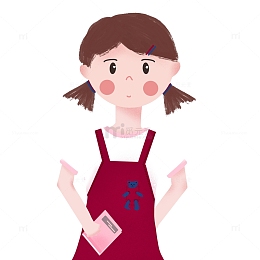 手绘开学季拿书红色背带裤女孩头像手账贴纸