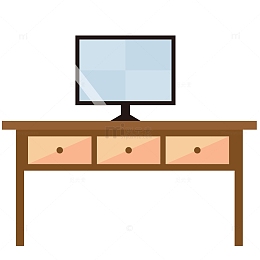 棕色电脑桌上学开学桌子电脑课矢量