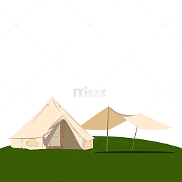 绿色小清新夏日露营帐篷踏青手绘图