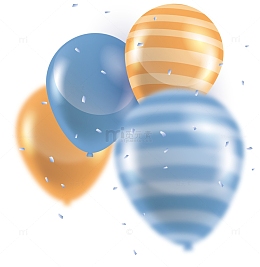 蓝色橙色卡通气球礼花元素