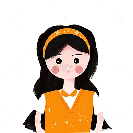 手绘黄色背心戴发箍长发女孩头像贴纸