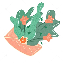 手绘教师节信封装满植物花感谢老师
