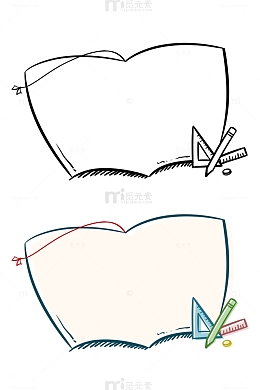 手绘线条书本边框学习工具简约卡通
