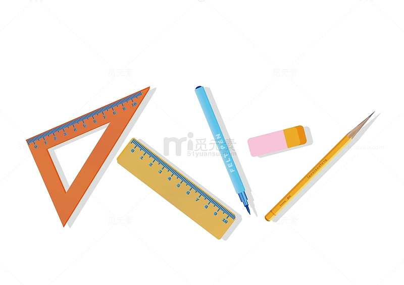 尺子铅笔橡皮檫水彩笔矢量图