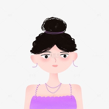手绘复古风丸子头舞会紫色礼服女生头像贴纸