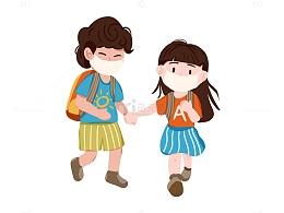 男孩女孩开学季小朋友学生去上学元素