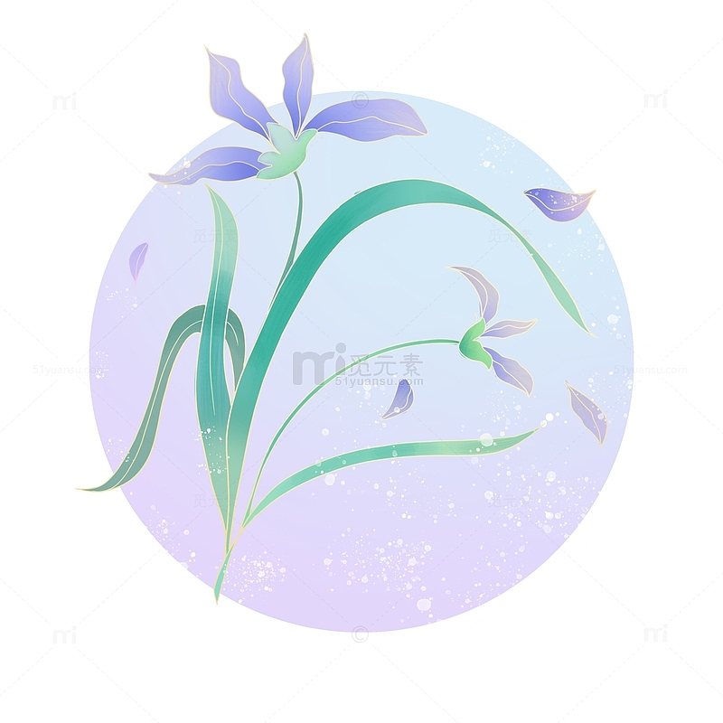 蓝紫渐变国潮花卉元素