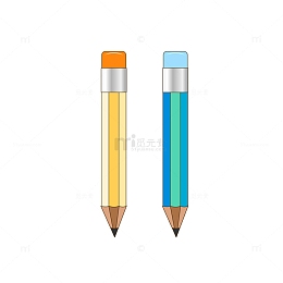 蓝色黄色矢量铅笔开学季手绘矢量插画