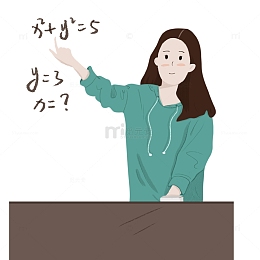 扁平风手绘穿绿色衣服的教室上课数学女老师