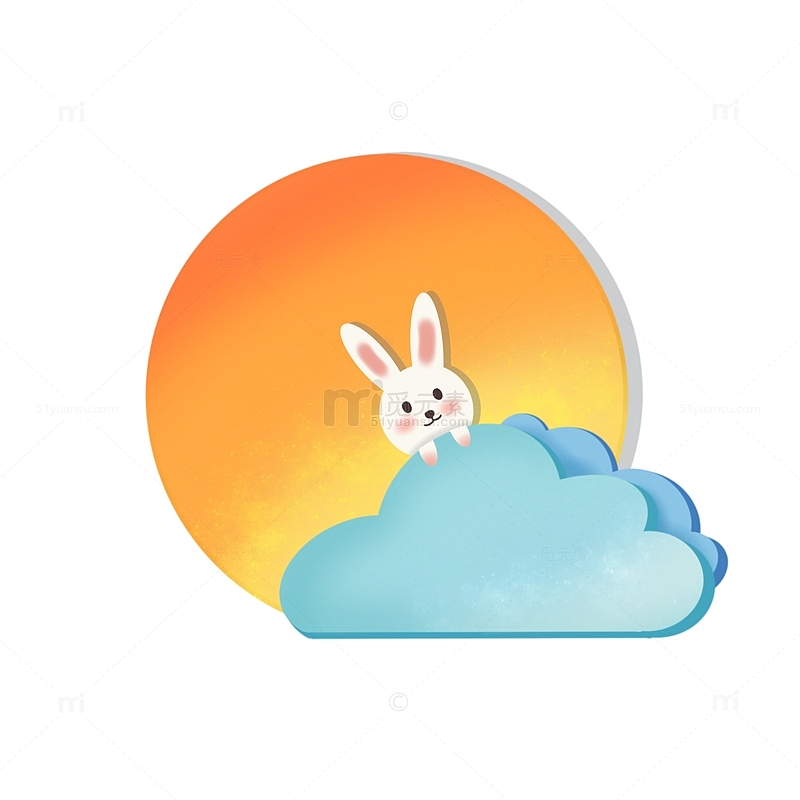 圆月兔子云朵中秋手绘元素