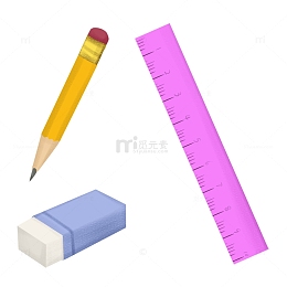学生文具开学季橡皮尺子铅笔手绘