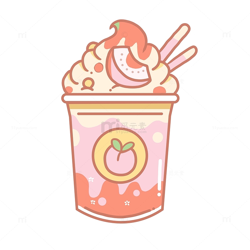 橙色黄桃蜜桃冰淇淋奶茶杯手绘