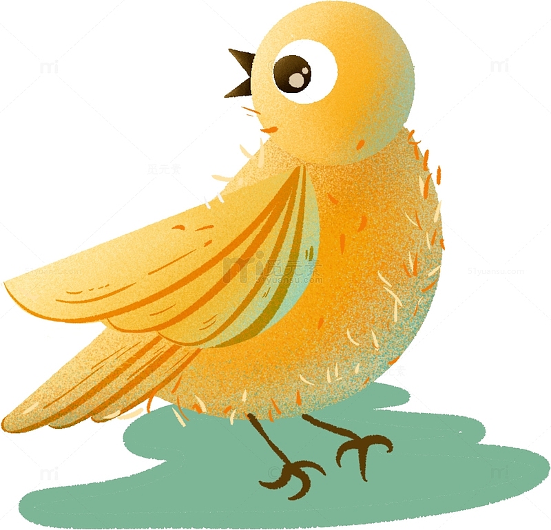 黄色可爱站立小鸟手绘图