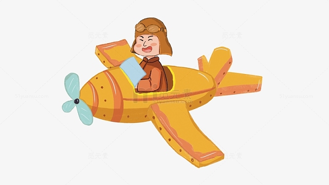 黄色卡通开飞机的小孩开学季手绘元素