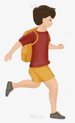 红色插画学生男孩开学季奔跑