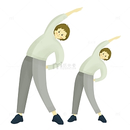 学生开学男生同学运动拉伸做操手绘