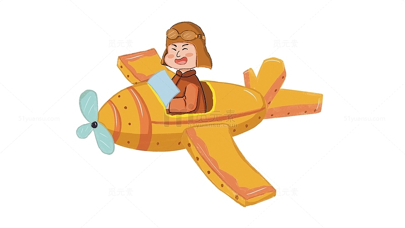 黄色卡通开飞机的小孩开学季手绘元素