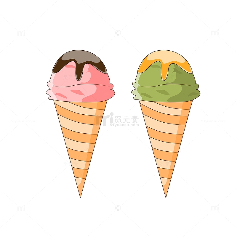 粉色小清新冰淇淋开学季手绘矢量插画