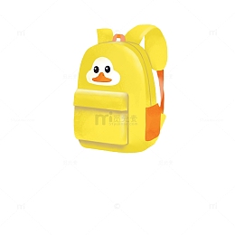 黄色卡通儿插开学季儿童学生鸭子书包手绘图