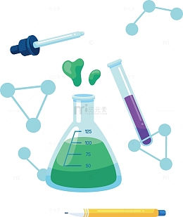 绿色手绘化学瓶子元素