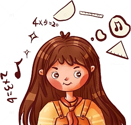 带红领巾甜美可爱爱学习的小女孩手绘图