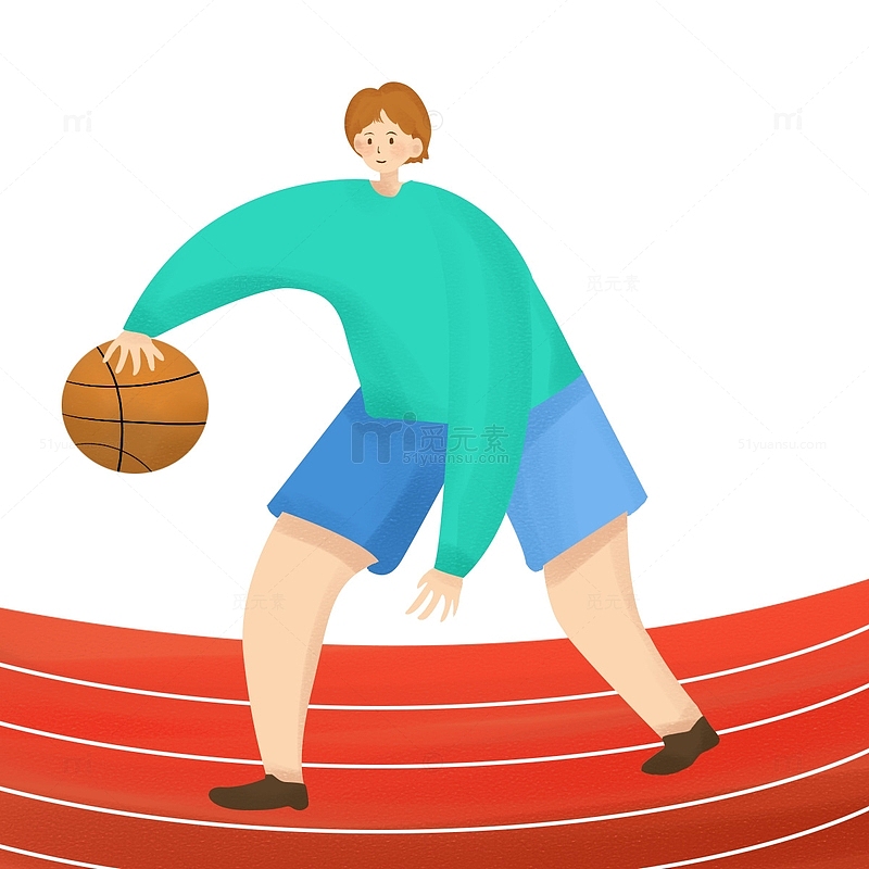 操场打篮球学生男生运动手绘插画扁平风