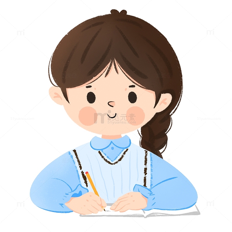 小清新写作业的小女孩手绘插画