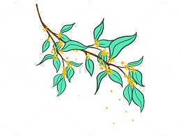 绿色简约桂花树手绘插画