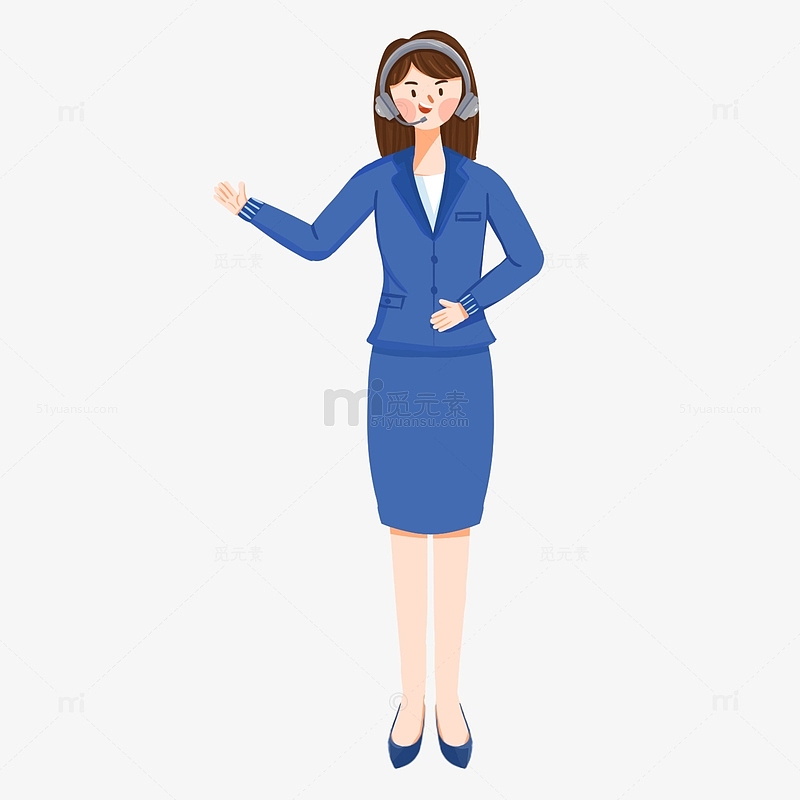 手绘扁平风女客服人物形象插画元素