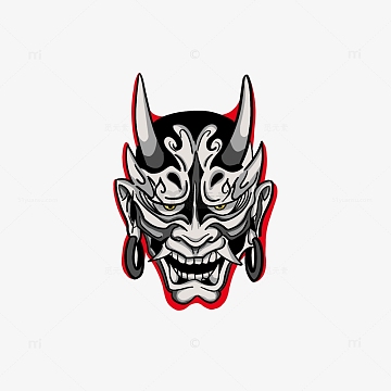 黑色灰色手绘恐怖般若面具中元节妖魔鬼怪