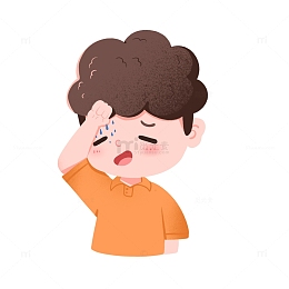 手绘男孩夏季热的流汗免抠元素