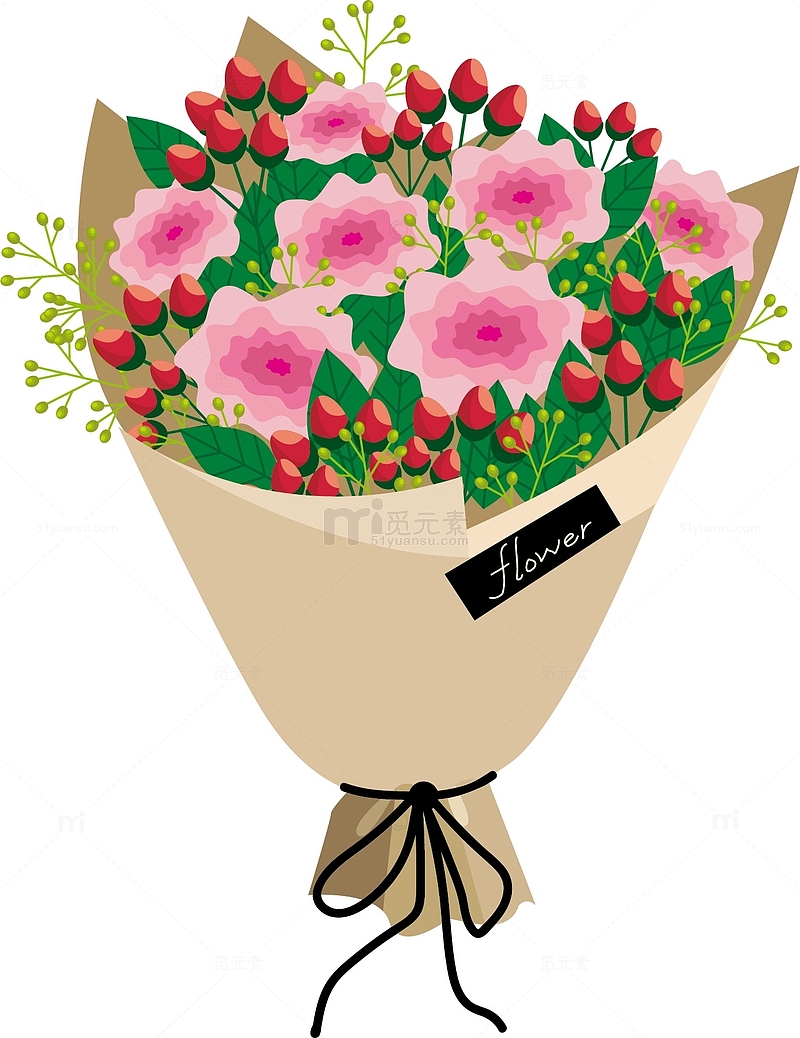 粉色扁平风格康乃馨花束教师节元素