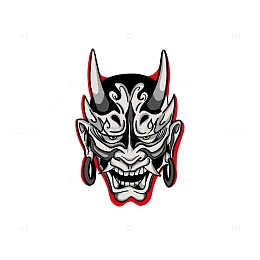 黑色灰色手绘恐怖般若面具中元节妖魔鬼怪