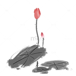 手绘水墨荷花莲花水墨元素