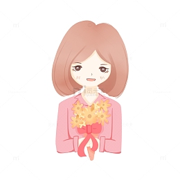 手绘女老师手捧鲜花人物
