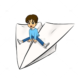蓝色白色小清新纸飞机男孩开学季手绘