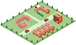 学校校园房子建筑等距房产插画